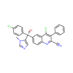Cn1cncc1[C@@](O)(c1ccc(Cl)cc1)c1ccc2nc(C#N)c(-c3ccccc3)c(Cl)c2c1 ZINC001772571748