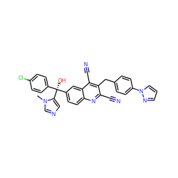 Cn1cncc1[C@@](O)(c1ccc(Cl)cc1)c1ccc2nc(C#N)c(Cc3ccc(-n4cccn4)cc3)c(C#N)c2c1 ZINC000219550663