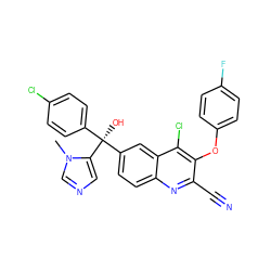 Cn1cncc1[C@@](O)(c1ccc(Cl)cc1)c1ccc2nc(C#N)c(Oc3ccc(F)cc3)c(Cl)c2c1 ZINC000219795795