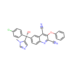 Cn1cncc1[C@@](O)(c1ccc(Cl)cc1)c1ccc2nc(C#N)c(Oc3ccccc3)c(C#N)c2c1 ZINC000219795485