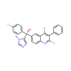Cn1cncc1[C@@](O)(c1ccc(Cl)cc1)c1ccc2nc(Cl)c(-c3ccccc3)c(Cl)c2c1 ZINC000224177531