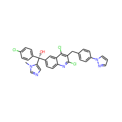 Cn1cncc1[C@@](O)(c1ccc(Cl)cc1)c1ccc2nc(Cl)c(Cc3ccc(-n4cccn4)cc3)c(Cl)c2c1 ZINC000219569994