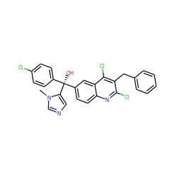 Cn1cncc1[C@@](O)(c1ccc(Cl)cc1)c1ccc2nc(Cl)c(Cc3ccccc3)c(Cl)c2c1 ZINC000219556743