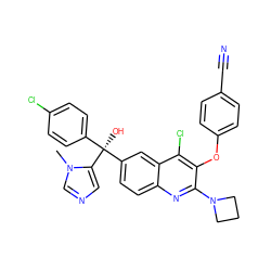 Cn1cncc1[C@@](O)(c1ccc(Cl)cc1)c1ccc2nc(N3CCC3)c(Oc3ccc(C#N)cc3)c(Cl)c2c1 ZINC000219704284