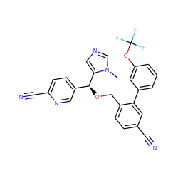 Cn1cncc1[C@@H](OCc1ccc(C#N)cc1-c1cccc(OC(F)(F)F)c1)c1ccc(C#N)nc1 ZINC000013489580