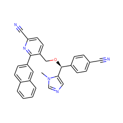 Cn1cncc1[C@@H](OCc1ccc(C#N)nc1-c1ccc2ccccc2c1)c1ccc(C#N)cc1 ZINC000013489626