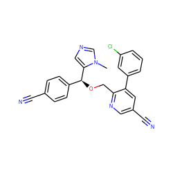 Cn1cncc1[C@@H](OCc1ncc(C#N)cc1-c1cccc(Cl)c1)c1ccc(C#N)cc1 ZINC000013489604