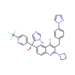 Cn1cncc1[C@](O)(c1ccc(C(F)(F)F)nc1)c1ccc2nc(N3CCC3)c(Cc3ccc(-n4cccn4)cc3)c(Cl)c2c1 ZINC000219545165