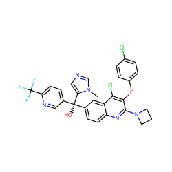 Cn1cncc1[C@](O)(c1ccc(C(F)(F)F)nc1)c1ccc2nc(N3CCC3)c(Oc3ccc(Cl)cc3)c(Cl)c2c1 ZINC000217062320