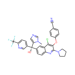 Cn1cncc1[C@](O)(c1ccc(C(F)(F)F)nc1)c1ccc2nc(N3CCCC3)c(Oc3ccc(C#N)cc3)c(Cl)c2c1 ZINC000219704497