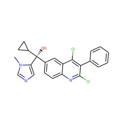 Cn1cncc1[C@](O)(c1ccc2nc(Cl)c(-c3ccccc3)c(Cl)c2c1)C1CC1 ZINC001772611281
