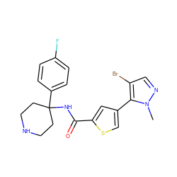 Cn1ncc(Br)c1-c1csc(C(=O)NC2(c3ccc(F)cc3)CCNCC2)c1 ZINC000653864142