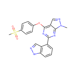 Cn1ncc2c(Oc3ccc(S(C)(=O)=O)cc3)nc(-c3cccc4[nH]ncc34)nc21 ZINC000064527219