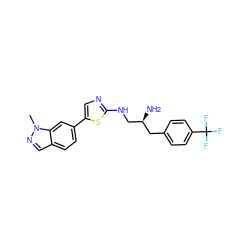 Cn1ncc2ccc(-c3cnc(NC[C@@H](N)Cc4ccc(C(F)(F)F)cc4)s3)cc21 ZINC000049089719