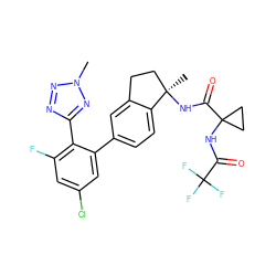 Cn1nnc(-c2c(F)cc(Cl)cc2-c2ccc3c(c2)CC[C@@]3(C)NC(=O)C2(NC(=O)C(F)(F)F)CC2)n1 ZINC000169697139