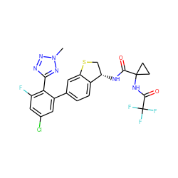 Cn1nnc(-c2c(F)cc(Cl)cc2-c2ccc3c(c2)SC[C@@H]3NC(=O)C2(NC(=O)C(F)(F)F)CC2)n1 ZINC000169697145