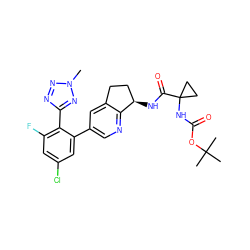 Cn1nnc(-c2c(F)cc(Cl)cc2-c2cnc3c(c2)CC[C@H]3NC(=O)C2(NC(=O)OC(C)(C)C)CC2)n1 ZINC000142311858