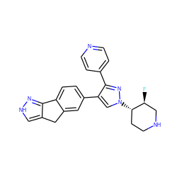 F[C@H]1CNCC[C@@H]1n1cc(-c2ccc3c(c2)Cc2c[nH]nc2-3)c(-c2ccncc2)n1 ZINC000071341225