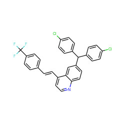 FC(F)(F)c1ccc(/C=C/c2ccnc3ccc(C(c4ccc(Cl)cc4)c4ccc(Cl)cc4)cc23)cc1 ZINC001772636738