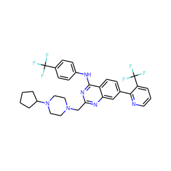 FC(F)(F)c1ccc(Nc2nc(CN3CCN(C4CCCC4)CC3)nc3cc(-c4ncccc4C(F)(F)F)ccc23)cc1 ZINC000044350870