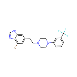 FC(F)(F)c1cccc(N2CCN(CCc3cc(Br)c4nc[nH]c4c3)CC2)c1 ZINC000045496341