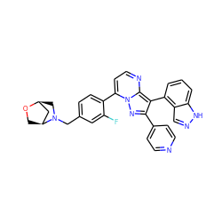 Fc1cc(CN2C[C@H]3C[C@@H]2CO3)ccc1-c1ccnc2c(-c3cccc4[nH]ncc34)c(-c3ccncc3)nn12 ZINC000064447092