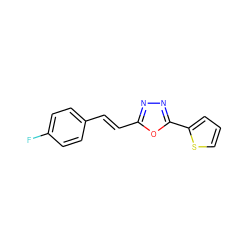 Fc1ccc(/C=C/c2nnc(-c3cccs3)o2)cc1 ZINC000004291478