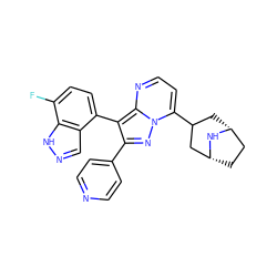 Fc1ccc(-c2c(-c3ccncc3)nn3c(C4C[C@@H]5CC[C@H](C4)N5)ccnc23)c2cn[nH]c12 ZINC000045303331