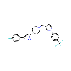 Fc1ccc(-c2cc(C3CCN(Cc4ccn(-c5ccc(C(F)(F)F)cc5)c4)CC3)no2)cc1 ZINC000040390943