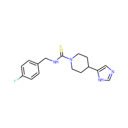 Fc1ccc(CNC(=S)N2CCC(c3cnc[nH]3)CC2)cc1 ZINC000013808021