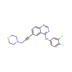 Fc1ccc(Nc2ncnc3ccc(C#CCN4CCOCC4)cc23)cc1Cl ZINC000028951152