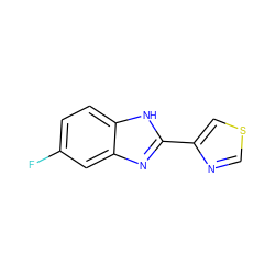 Fc1ccc2[nH]c(-c3cscn3)nc2c1 ZINC000013679483