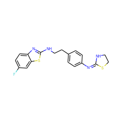 Fc1ccc2nc(NCCc3ccc(/N=C4\NCCS4)cc3)sc2c1 ZINC000049089141