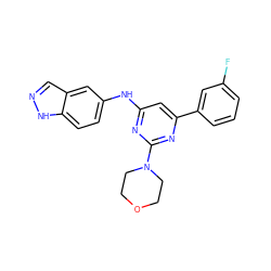 Fc1cccc(-c2cc(Nc3ccc4[nH]ncc4c3)nc(N3CCOCC3)n2)c1 ZINC000064560634