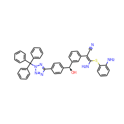 N#C/C(=C(/N)Sc1ccccc1N)c1cccc([C@@H](O)c2ccc(-c3nnn(C(c4ccccc4)(c4ccccc4)c4ccccc4)n3)cc2)c1 ZINC000049807503