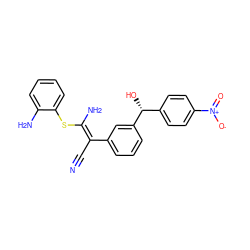 N#C/C(=C(/N)Sc1ccccc1N)c1cccc([C@H](O)c2ccc([N+](=O)[O-])cc2)c1 ZINC000038145361