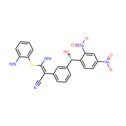 N#C/C(=C(/N)Sc1ccccc1N)c1cccc([C@H](O)c2ccc([N+](=O)[O-])cc2[N+](=O)[O-])c1 ZINC000038145320