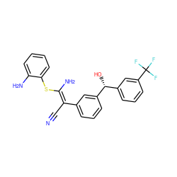 N#C/C(=C(/N)Sc1ccccc1N)c1cccc([C@H](O)c2cccc(C(F)(F)F)c2)c1 ZINC000038145314