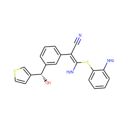 N#C/C(=C(/N)Sc1ccccc1N)c1cccc([C@H](O)c2ccsc2)c1 ZINC000038145394