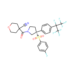 N#CC1(C(=O)N2CC[C@](c3ccc(C(F)(C(F)(F)F)C(F)(F)F)cc3)(S(=O)(=O)c3ccc(F)cc3)C2)CCOCC1 ZINC001772645379