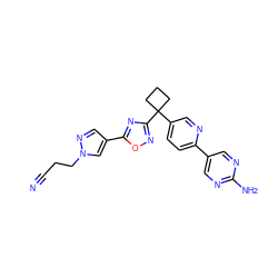N#CCCn1cc(-c2nc(C3(c4ccc(-c5cnc(N)nc5)nc4)CCC3)no2)cn1 ZINC001772614449