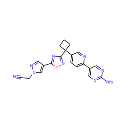 N#CCn1cc(-c2nc(C3(c4ccc(-c5cnc(N)nc5)nc4)CCC3)no2)cn1 ZINC000096175547