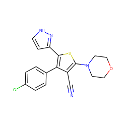 N#Cc1c(N2CCOCC2)sc(-c2cc[nH]n2)c1-c1ccc(Cl)cc1 ZINC000084596325