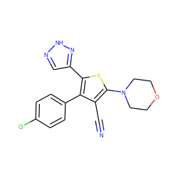 N#Cc1c(N2CCOCC2)sc(-c2cn[nH]n2)c1-c1ccc(Cl)cc1 ZINC000084596327