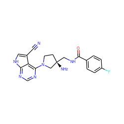 N#Cc1c[nH]c2ncnc(N3CC[C@](N)(CNC(=O)c4ccc(F)cc4)C3)c12 ZINC000053243714