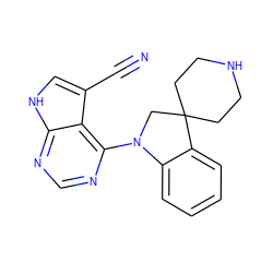N#Cc1c[nH]c2ncnc(N3CC4(CCNCC4)c4ccccc43)c12 ZINC000029047352