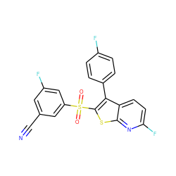 N#Cc1cc(F)cc(S(=O)(=O)c2sc3nc(F)ccc3c2-c2ccc(F)cc2)c1 ZINC000299866134