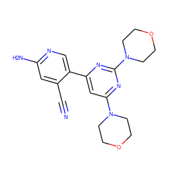 N#Cc1cc(N)ncc1-c1cc(N2CCOCC2)nc(N2CCOCC2)n1 ZINC000084596869