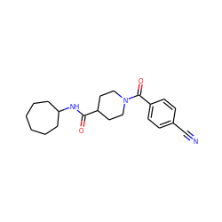 N#Cc1ccc(C(=O)N2CCC(C(=O)NC3CCCCCC3)CC2)cc1 ZINC000073223718