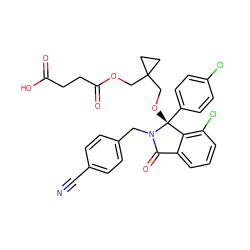 N#Cc1ccc(CN2C(=O)c3cccc(Cl)c3[C@@]2(OCC2(COC(=O)CCC(=O)O)CC2)c2ccc(Cl)cc2)cc1 ZINC000141759887